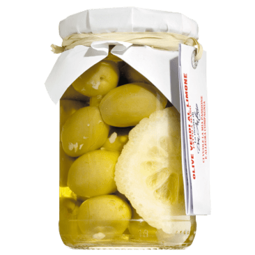 Grüne Oliven mit Zitrone